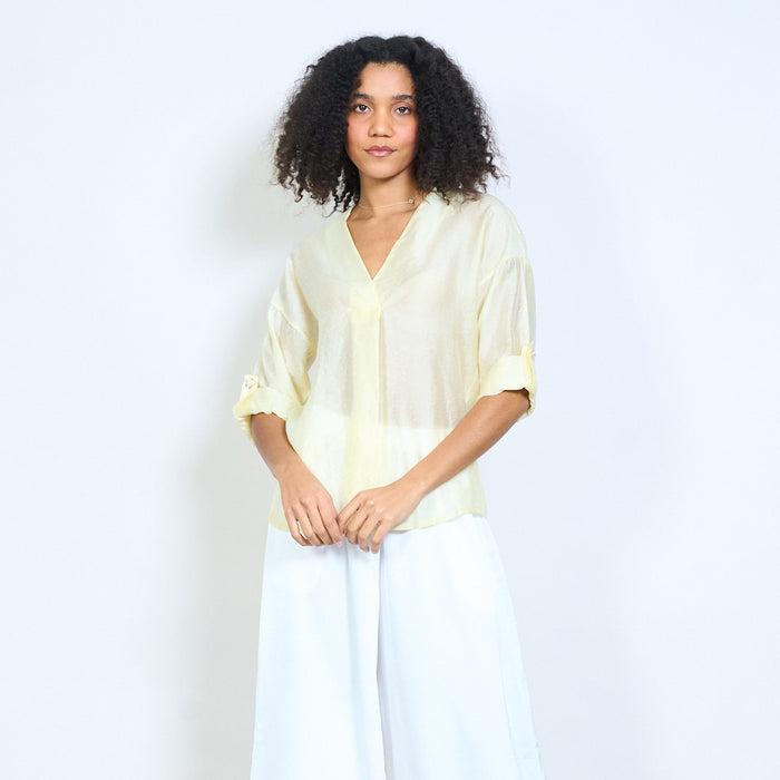 Sheer v-neck relaxed fit blouse wholesale