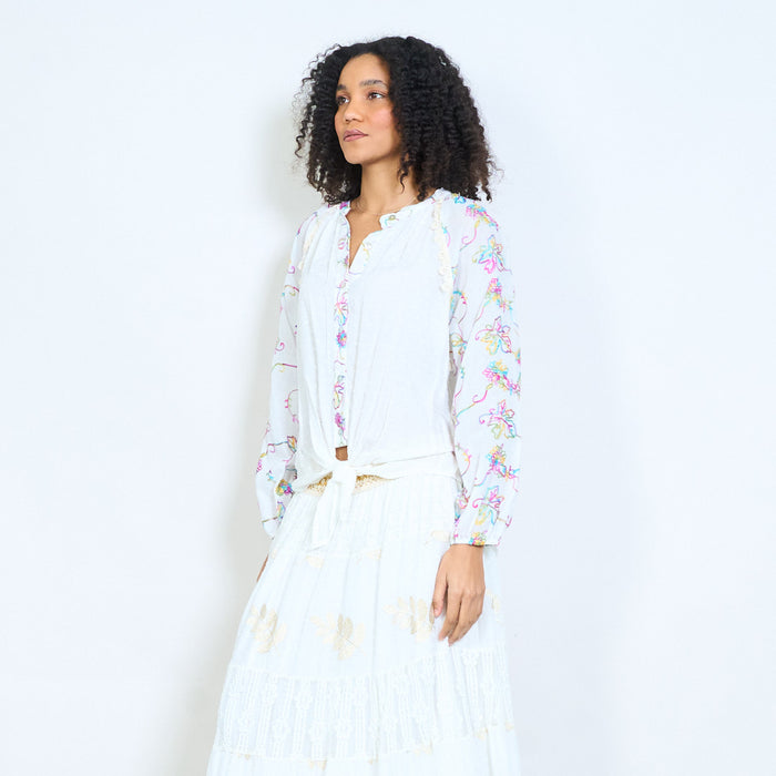Soft floral vine print button blouse wholesale