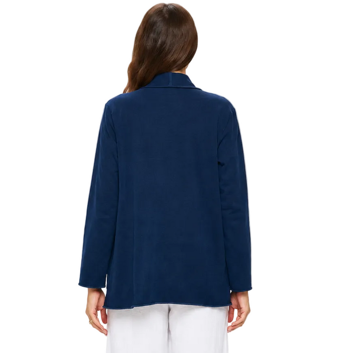 Stretch Knit Open Front Cardigan in Indigo - D202