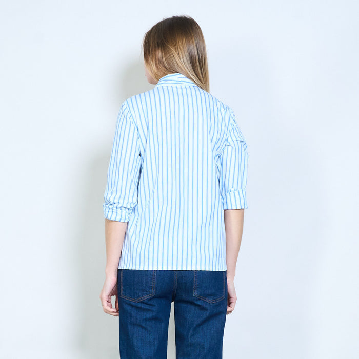 Striped bow tie neck flowy long sleeve blouse wholesale