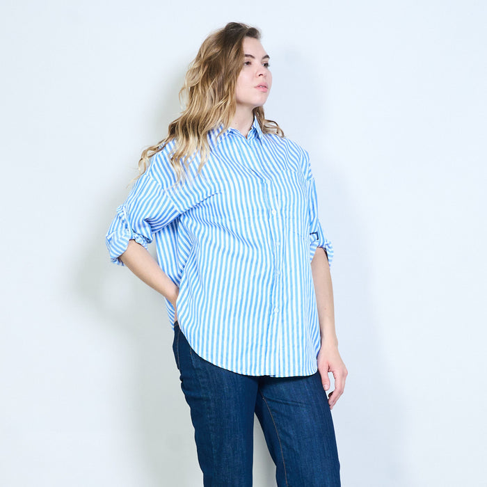 Striped classic collar button front relaxed shirt wholesale