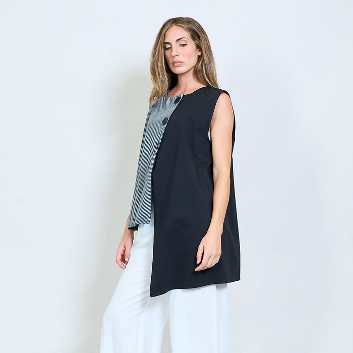 Striped panel asymmetric sleeveless button blouse wholesale