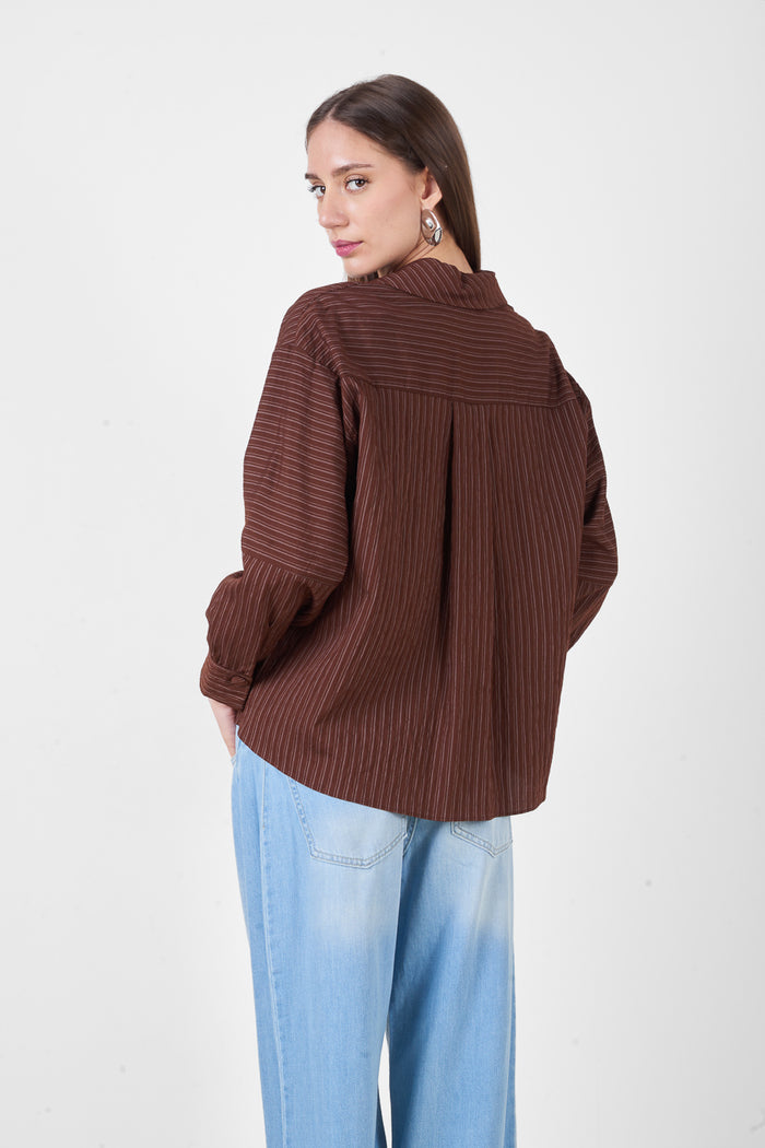 Striped printed button front collared long sleeve relaxed shirt wholesale