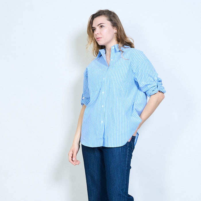 Striped structured pocket detail roll sleeve shirt wholesale