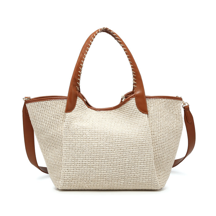 Structured woven tote bag with stitched handle detail wholesale