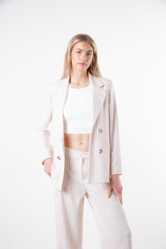Tailored vertical pinstripe straight leg trousers wholesale