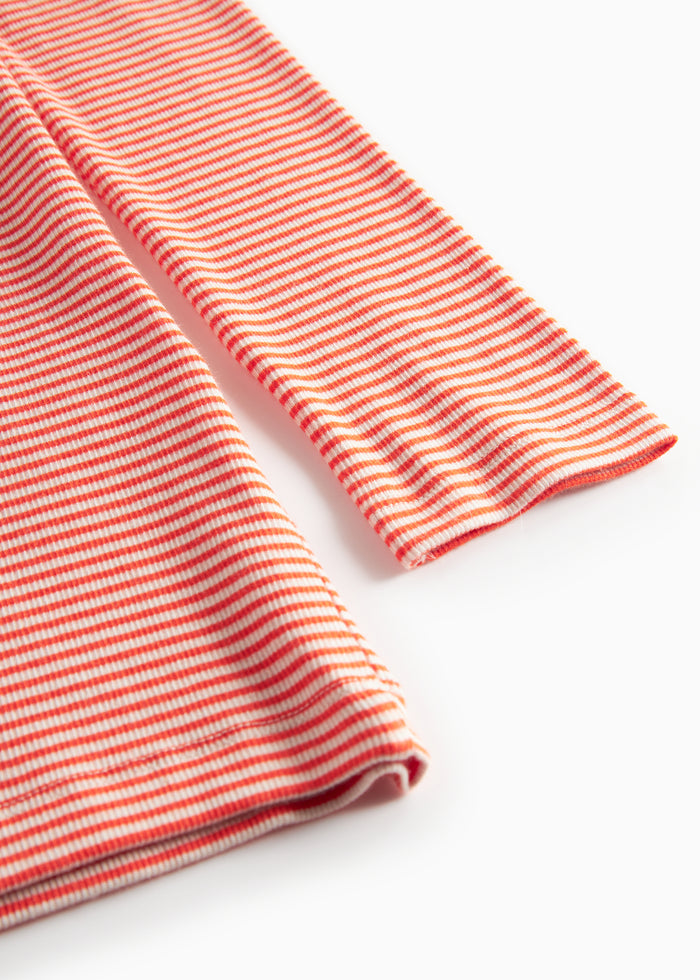 Red and white striped long sleeve T-shirt for women