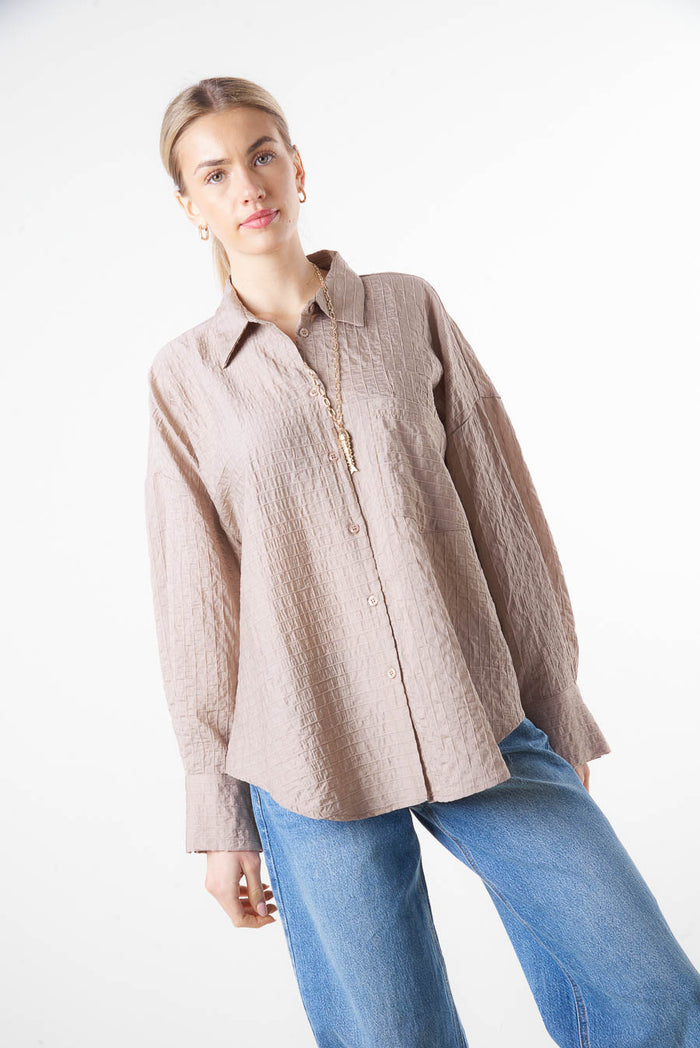 Textured cotton relaxed fit button-up shirt blouse wholesale