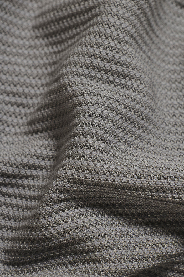 Textured Knitted Open Collar Polo Shirt in Grey