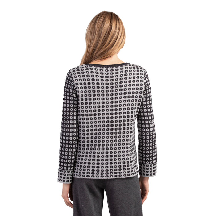 Two-Tone Geometric Soft Knit Pullover - 83610-BLK - Size S Only!