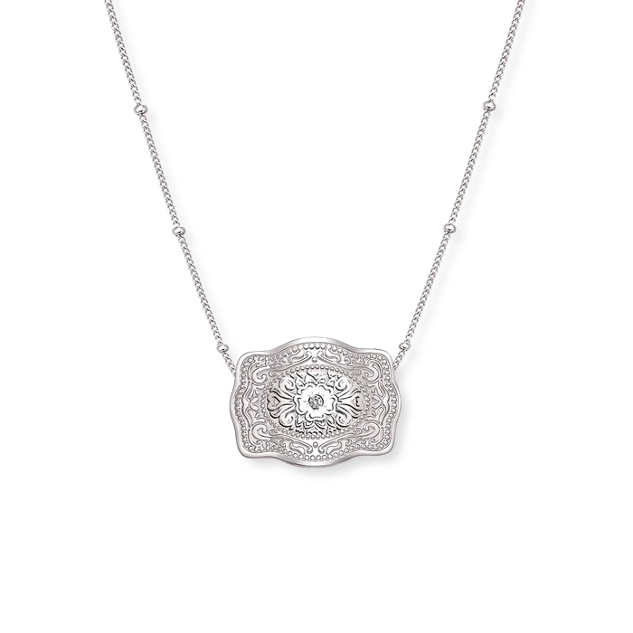 Ultra Mini Belt Buckle Necklace (Amelia Rose) Silver by Spurwest