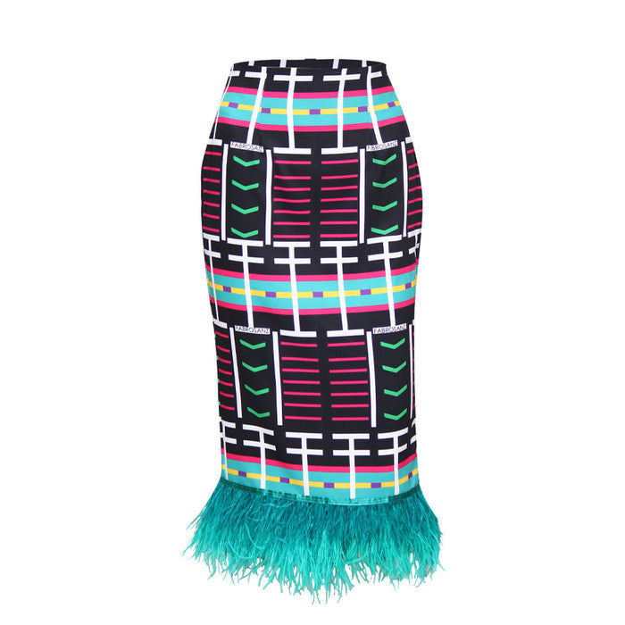 Venda Pencil Skirt with Faux Feathers