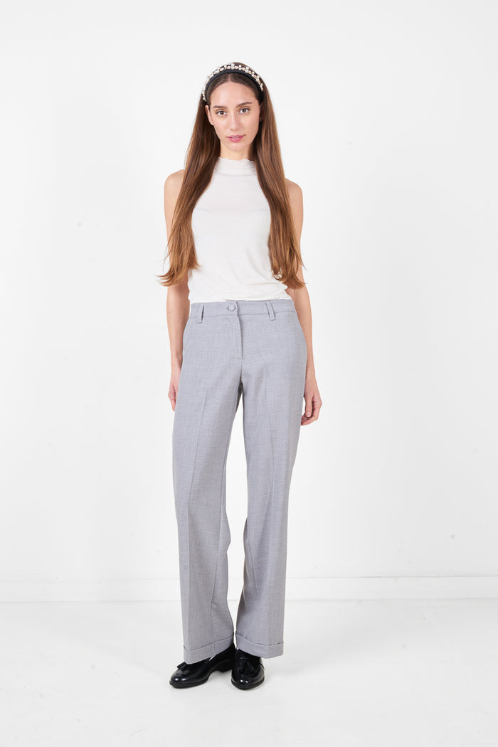 Wide leg tailored trousers with cuffed hem wholesale