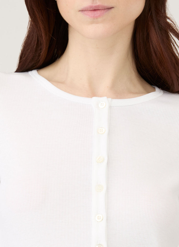 Women's Ribbed Henley in White