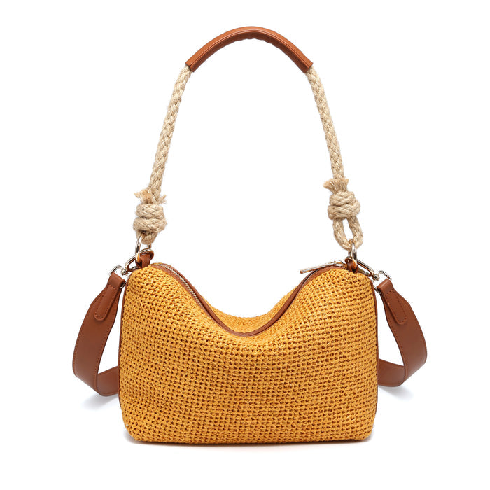 Woven shoulder bag with rope handle detail wholesale