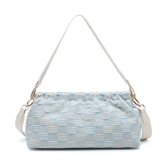 Woven straw shoulder bag with leather strap wholesale