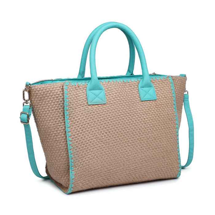 Woven textured tote bag with stitched trim and adjustable strap wholesale