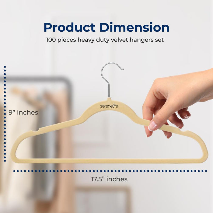 100-Pack Velvet Non-Slip Hangers, Space-Saving, 360° Swivel, Ivory