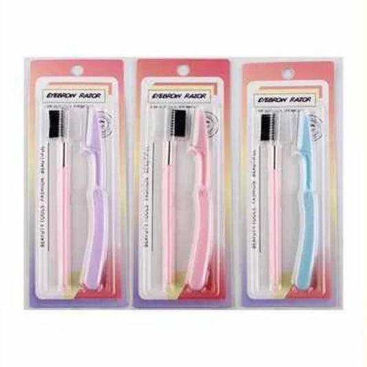 2-Piece Eyebrow Razor and Grooming Brush Set – Precision Dermaplaning Tool, Folding Facial Hair Trimmer (IBY-004)