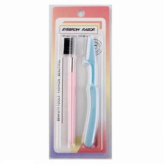 2-Piece Eyebrow Razor and Grooming Brush Set – Precision Dermaplaning Tool, Folding Facial Hair Trimmer (IBY-004)