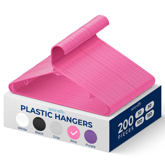 200 Pack Non-Slip Space-Saving Hangers, Sturdy Plastic, Pink