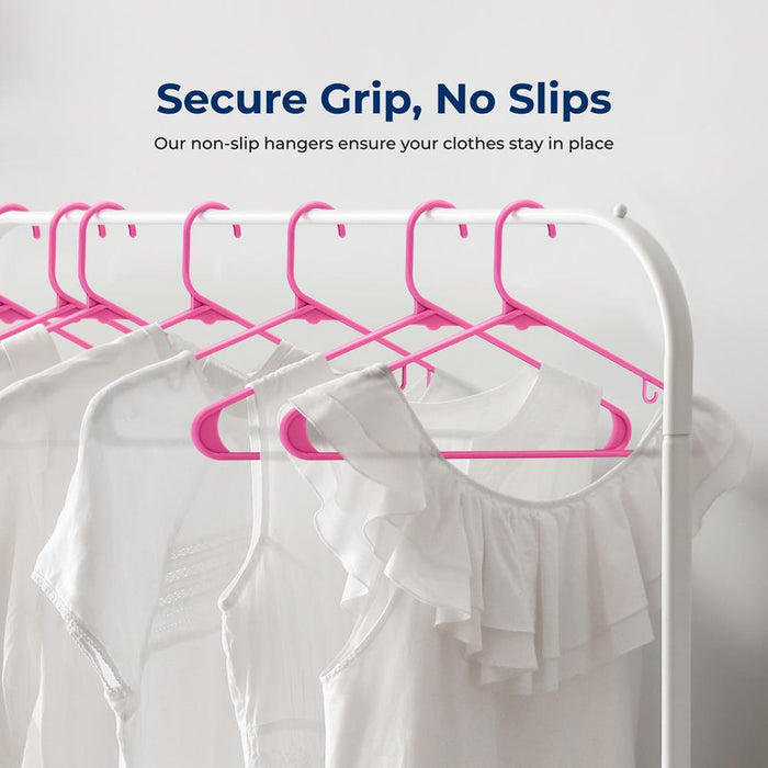200 Pack Non-Slip Space-Saving Hangers, Sturdy Plastic, Pink