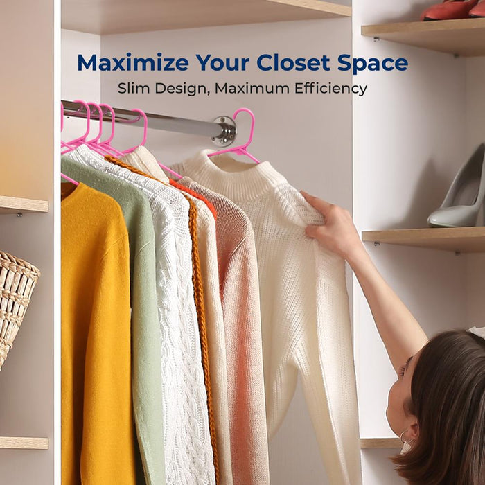 200 Pack Non-Slip Space-Saving Hangers, Sturdy Plastic, Pink