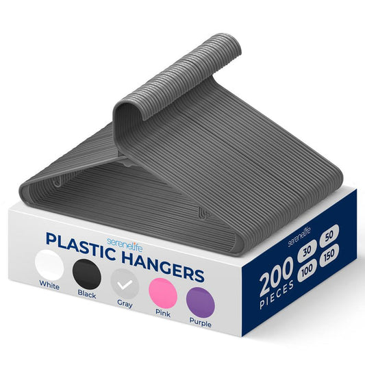 200-Pack Non-Slip Space-Saving Plastic Hangers, Sturdy, Gray