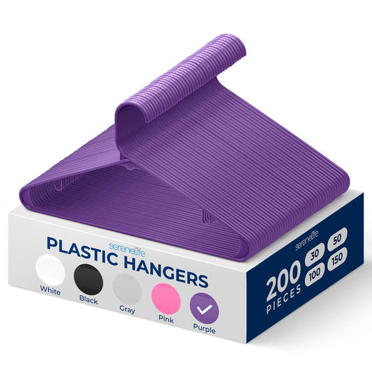 200 Pack Non-Slip Space-Saving Plastic Hangers, Sturdy, Purple