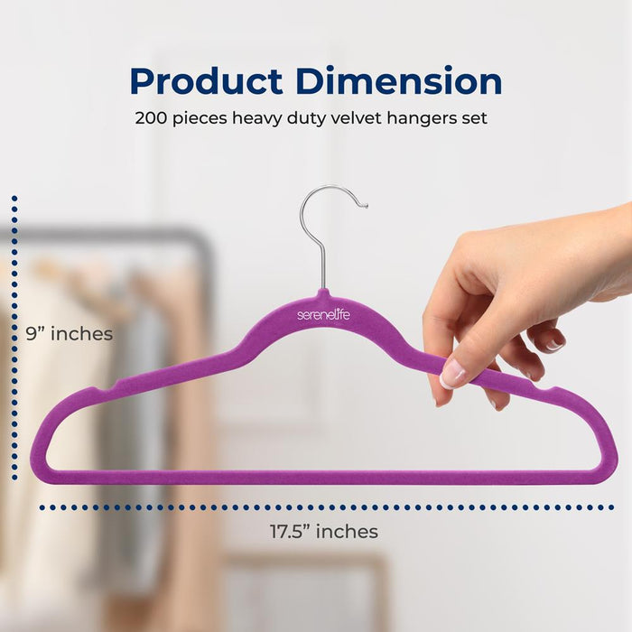 200 Velvet Hangers Non-Slip Space-Saving 360° Swivel Hook Purple