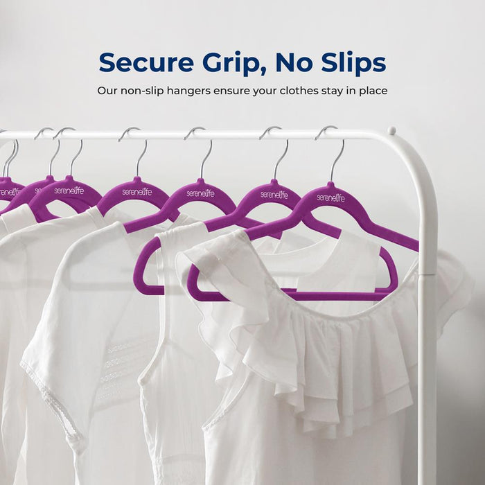 200 Velvet Hangers Non-Slip Space-Saving 360° Swivel Hook Purple