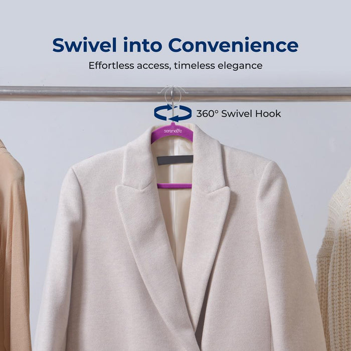 200 Velvet Hangers Non-Slip Space-Saving 360° Swivel Hook Purple