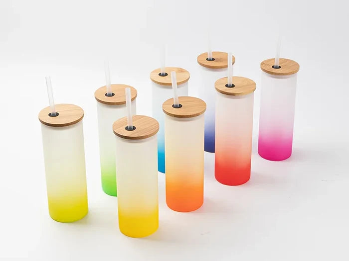 20oz/600ml Sublimation Blanks Glass Skinny Tumbler (Frosted, Gradient Color)