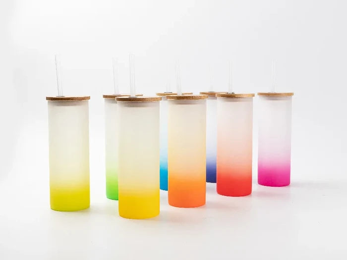 20oz/600ml Sublimation Blanks Glass Skinny Tumbler (Frosted, Gradient Color)