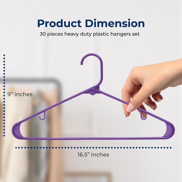 30 Pack Non-Slip Clothes Hangers, Space-Saving, 360° Swivel, Purple