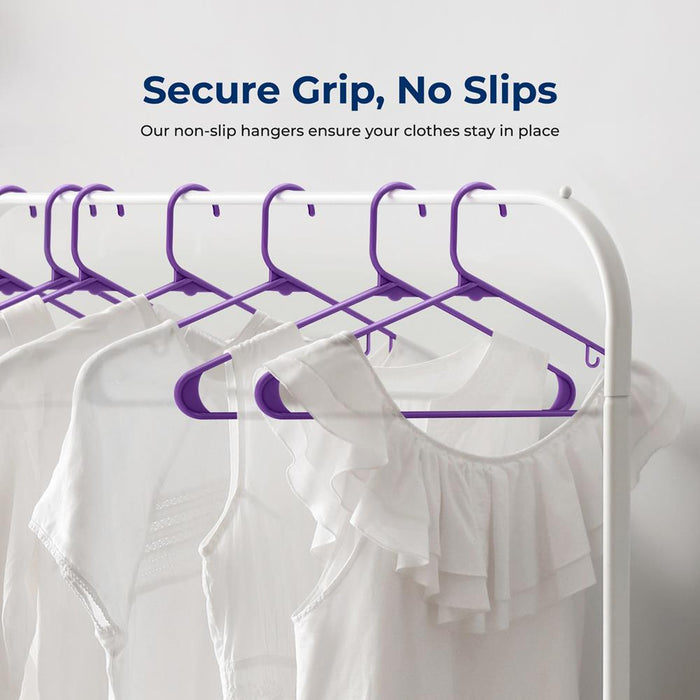 30 Pack Non-Slip Clothes Hangers, Space-Saving, 360° Swivel, Purple