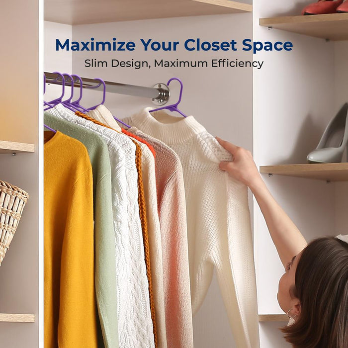 30 Pack Non-Slip Clothes Hangers, Space-Saving, 360° Swivel, Purple