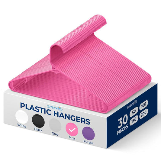30-Pack Non-Slip Plastic Hangers, Space-Saving, 360° Swivel Hook, Pink