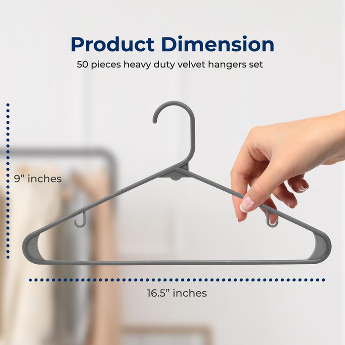 50 Pack Non-Slip Plastic Hangers, Space-Saving, Sturdy, Gray