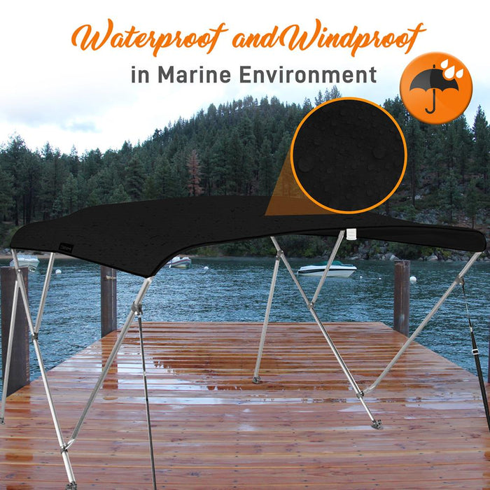 96" 4 Bow Bimini Top Boat Cover, Waterproof Aluminum Frame, Gray