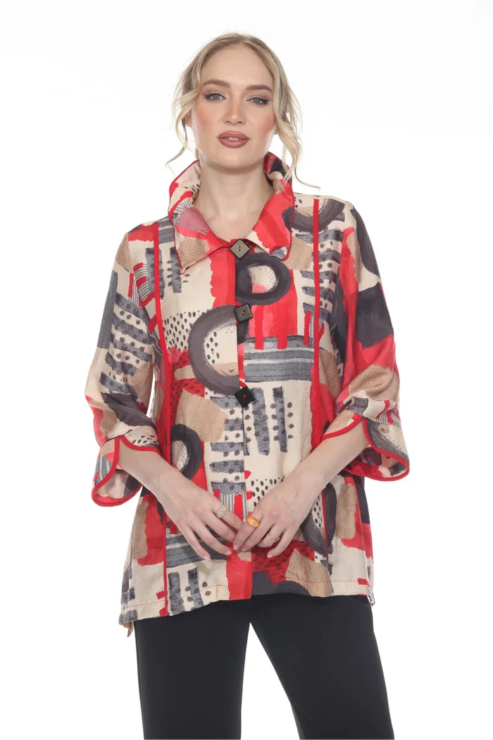Abstract Brushstroke Blouse Jacket - 4118