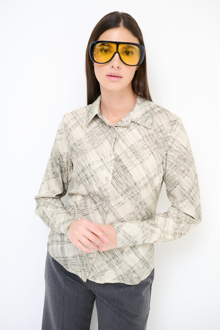 Abstract chequered long sleeve button shirt wholesale