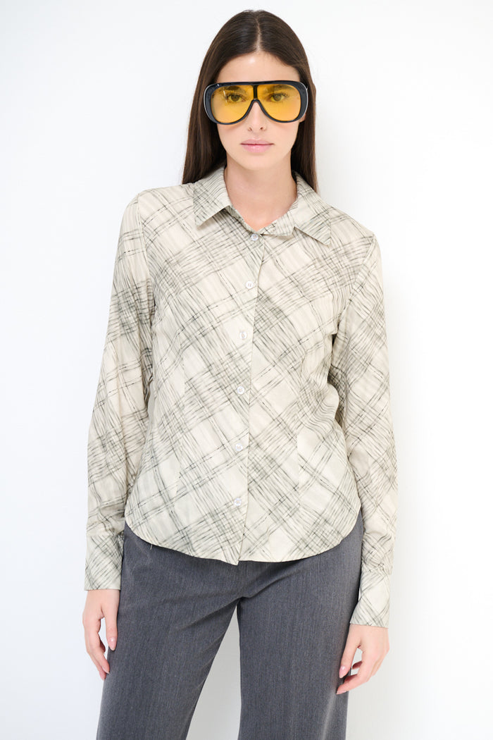 Abstract chequered long sleeve button shirt wholesale
