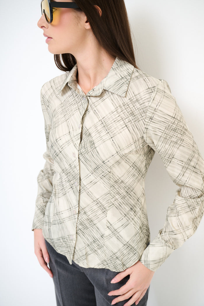 Abstract chequered long sleeve button shirt wholesale