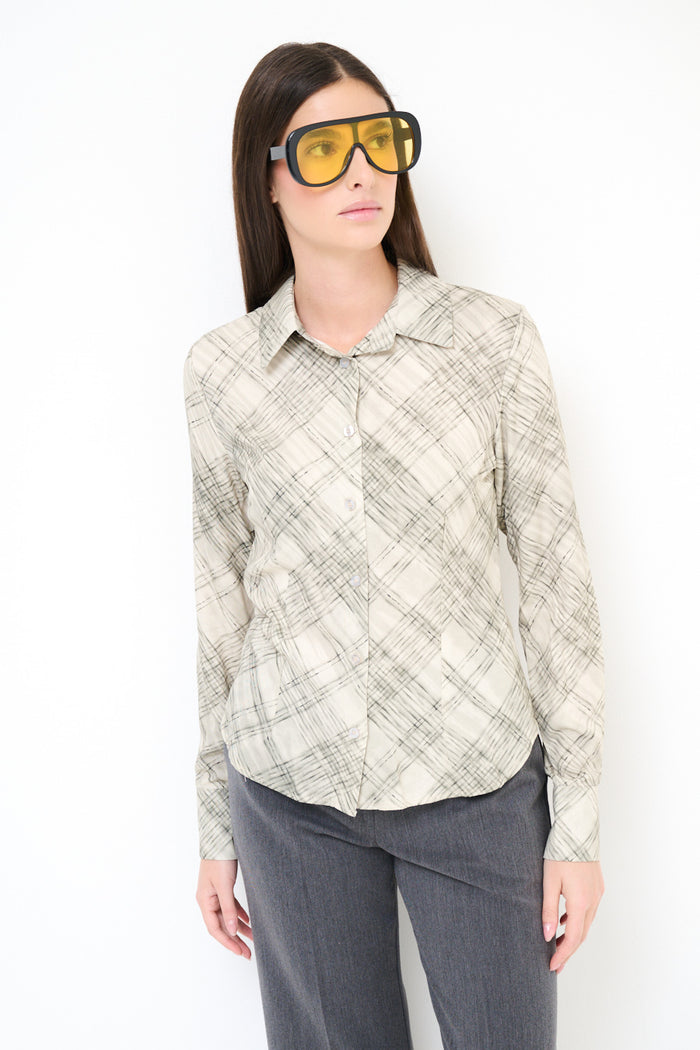 Abstract chequered long sleeve button shirt wholesale