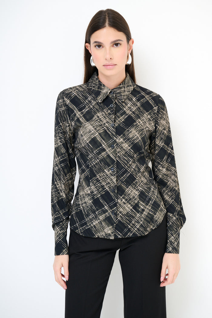 Abstract chequered long sleeve button shirt wholesale