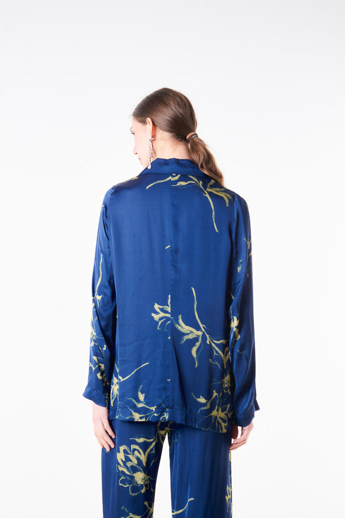 Abstract floral printed single button blazer with notch lapel wholesale