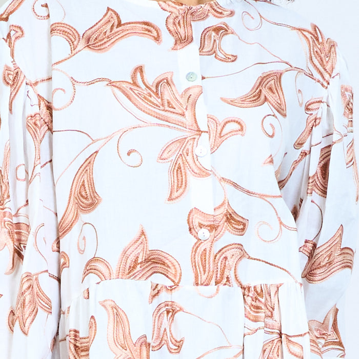 Abstract leaf print button front blouse wholesale