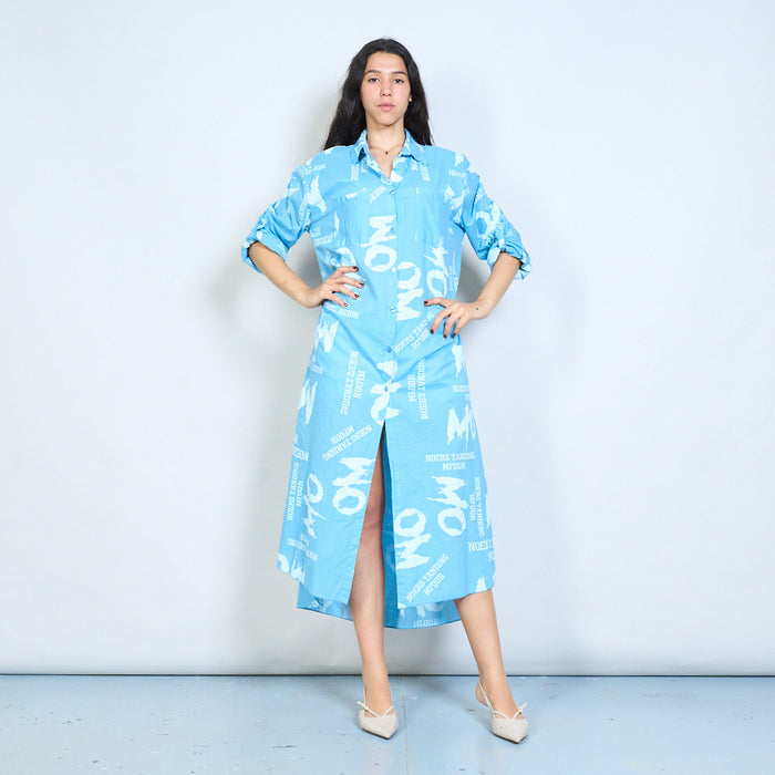 Abstract letter print button down shirt maxi dress wholesale