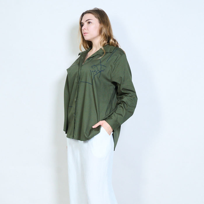 Abstract line print button front collared blouse wholesale